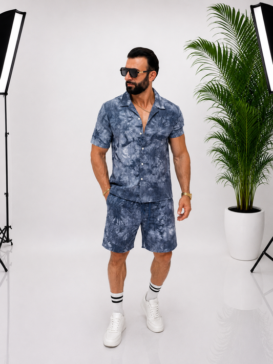 Set Premium din In pentru Bărbați – Eleganță Modernă în Nuanțe de Albastru