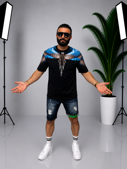 Tricou bărbătesc cu imprimeu grafic față-spate – Aripi de papagal tropical