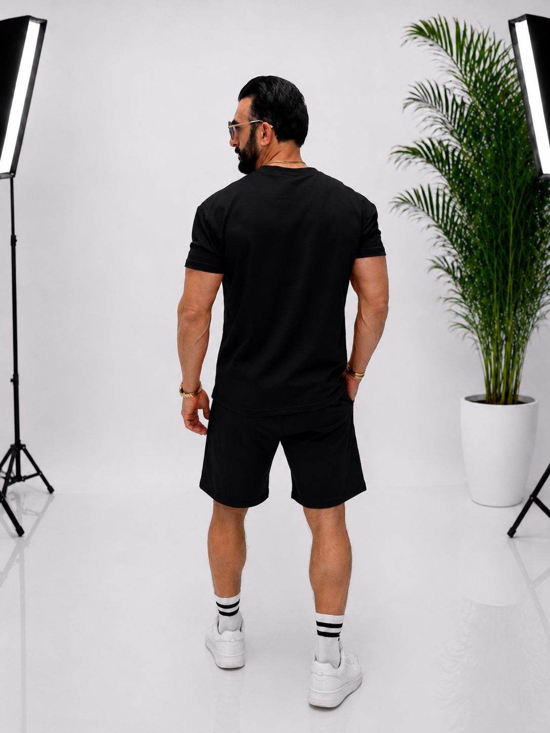 Set bărbătesc din 100% bumbac, tricou cuCRUCE  imprimeu frontal și pantaloni scurți