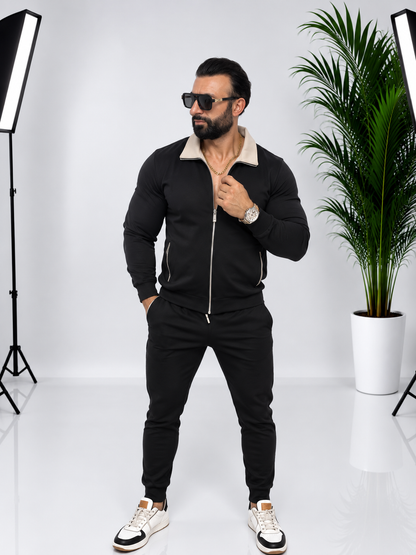 SET BĂRBĂTESC NEGRU DE TRAINING DIN 95% BUMBAC – ELEGANȚĂ ȘI CONFORT