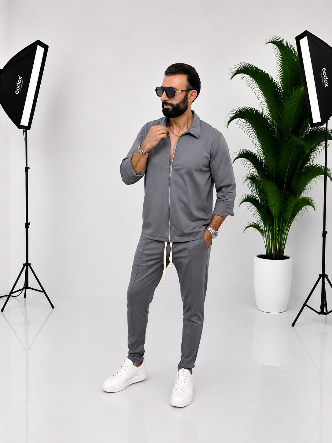 SET BĂRBĂTESC GRI CU FERMOAR INTEGRAL – MODERN, SPORT-ELEGANT ȘI CONFORTABIL