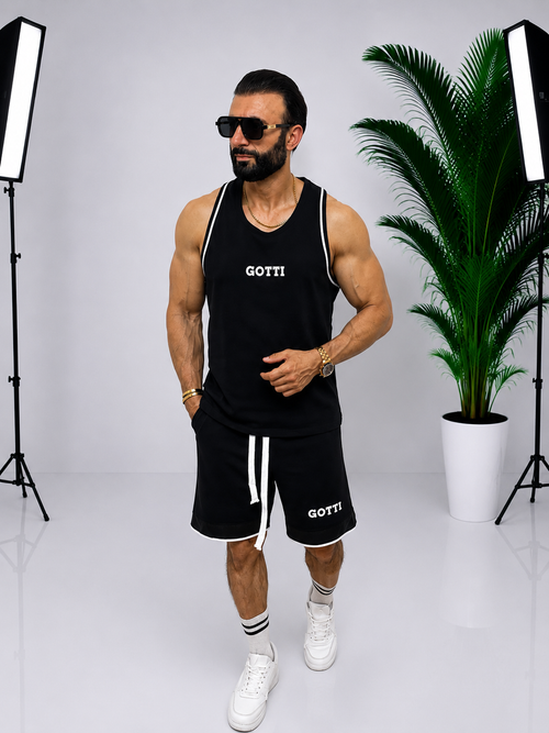 Set sport bărbătesc GOTTI negru – Maiou și pantaloni scurți cu design modern