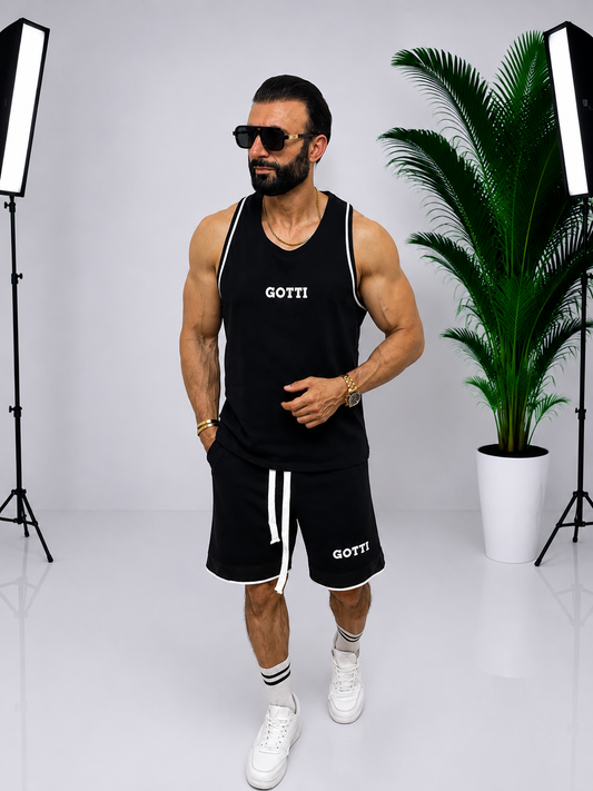 Set sport bărbătesc GOTTI negru – Maiou și pantaloni scurți cu design modern