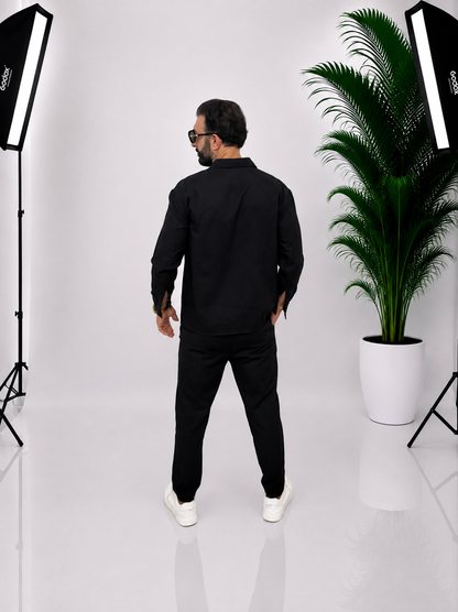 SET NEGRU DIN IN ELEGANT PENTRU BĂRBAȚI – IDEAL PENTRU EVENIMENTE | 90% IN, 10% BUMBAC