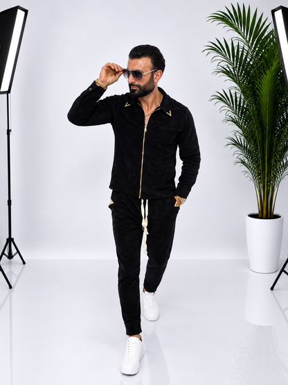 SET BĂRBĂTESC DIN CATIFEA NEAGRĂ – 95% BUMBAC, ELEGANȚĂ ȘI CONFORT