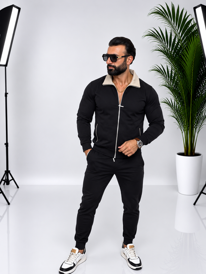 SET BĂRBĂTESC NEGRU DE TRAINING DIN 95% BUMBAC – ELEGANȚĂ ȘI CONFORT