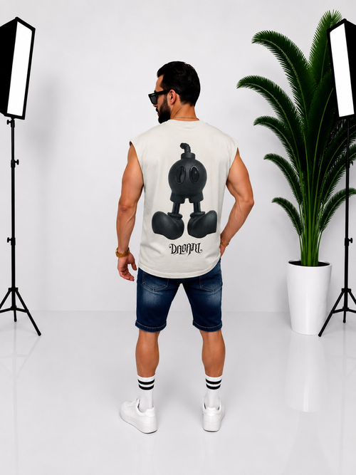 Maieu bărbătesc oversize fără mâneci cu imprimeu grafic pe spate – Stil casual și streetwear