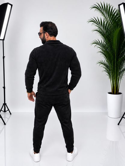 SET BĂRBĂTESC DIN CATIFEA NEAGRĂ – 95% BUMBAC, ELEGANȚĂ ȘI CONFORT
