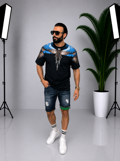 Tricou bărbătesc cu imprimeu grafic față-spate – Aripi de papagal tropical
