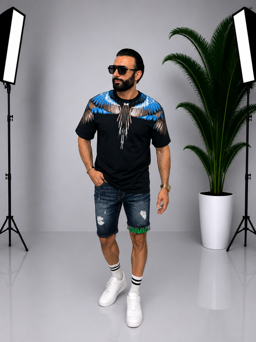 Tricou bărbătesc cu imprimeu grafic față-spate – Aripi de papagal tropical