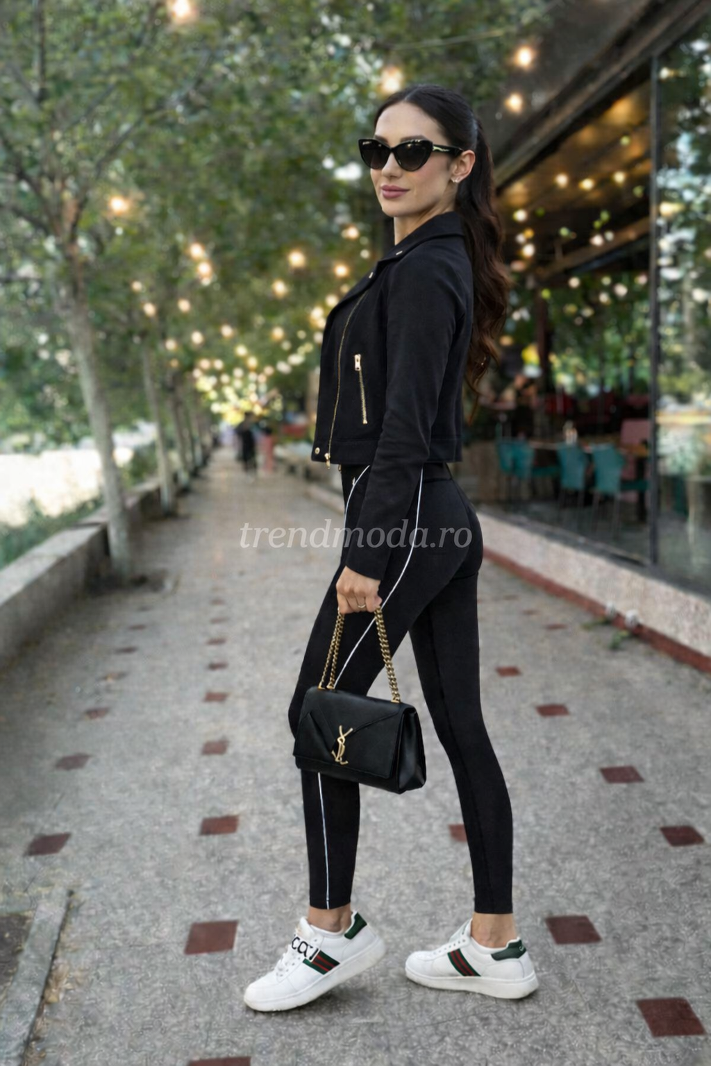 Colanți Lady Hurrem negri cu dungi laterale  – design modern,Sport High Waist Elastik