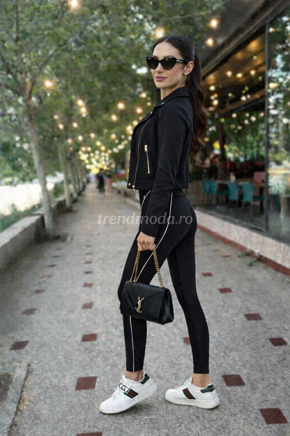 Colanți Lady Hurrem negri cu dungi laterale  – design modern,Sport High Waist Elastik