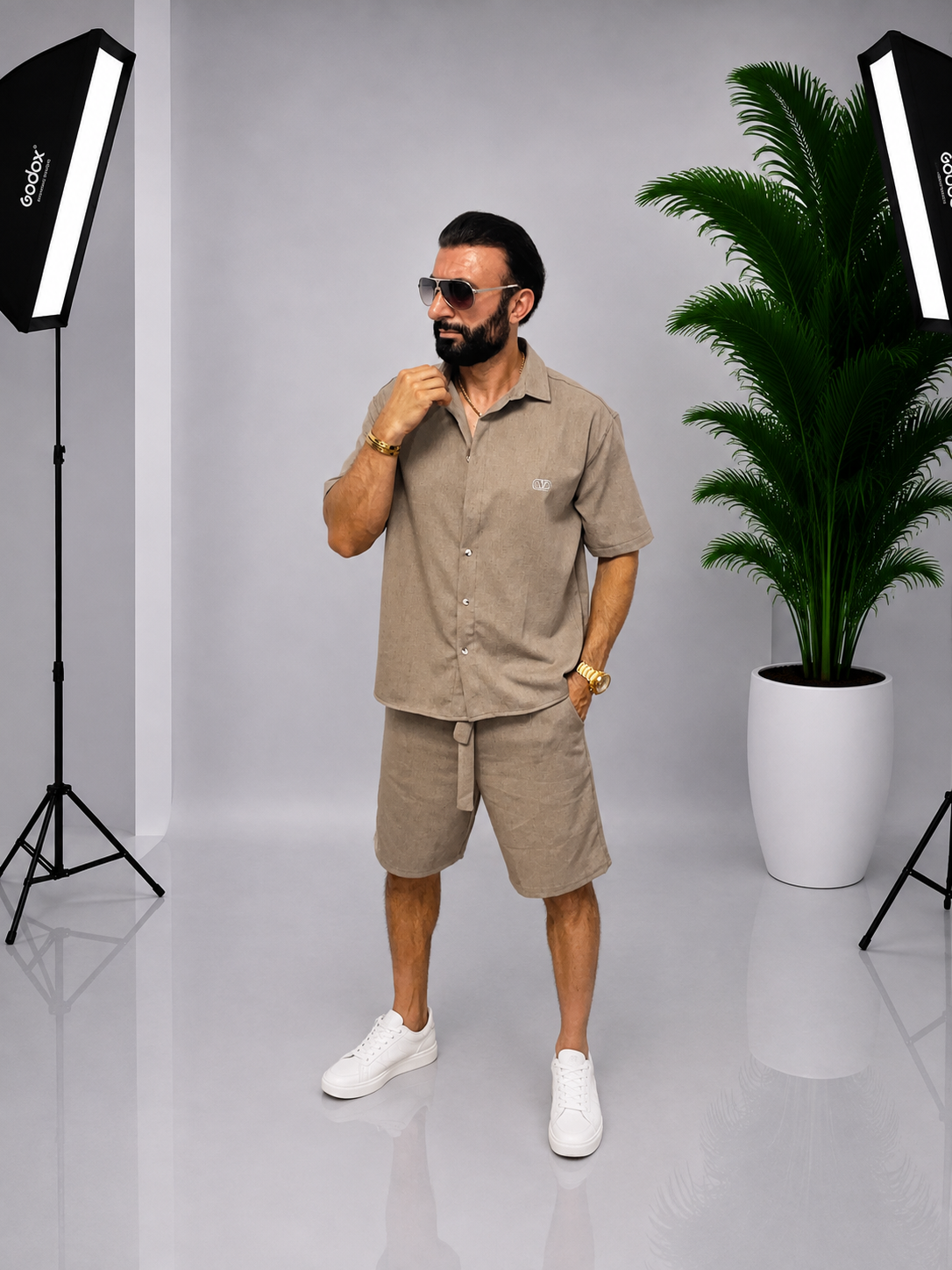 Set bărbătesc din bumbac – Cămașă cu mânecă scurtă & Pantaloni