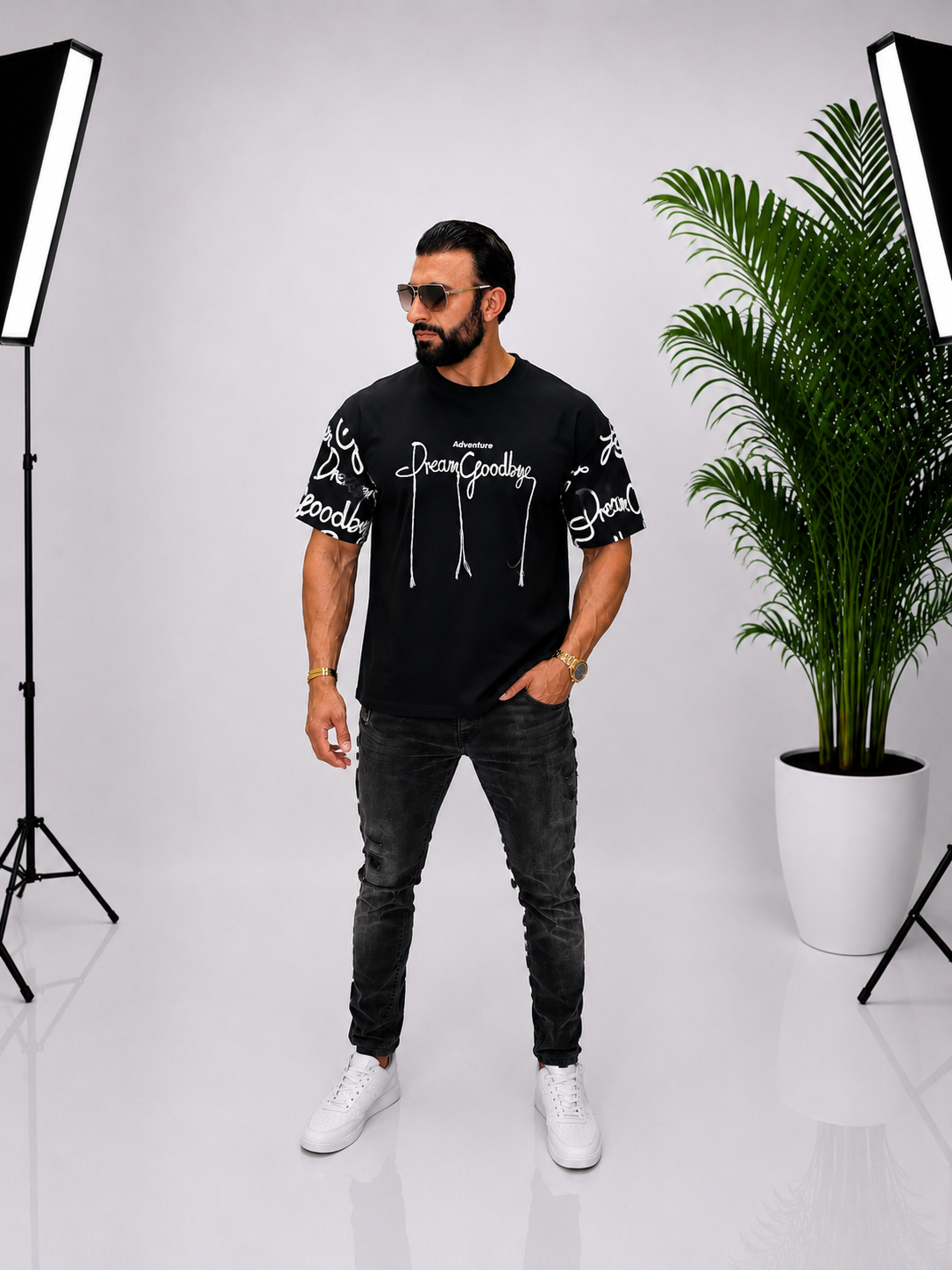 Tricou Premium Negru pentru Bărbați – Design Urban cu Imprimeu Modern