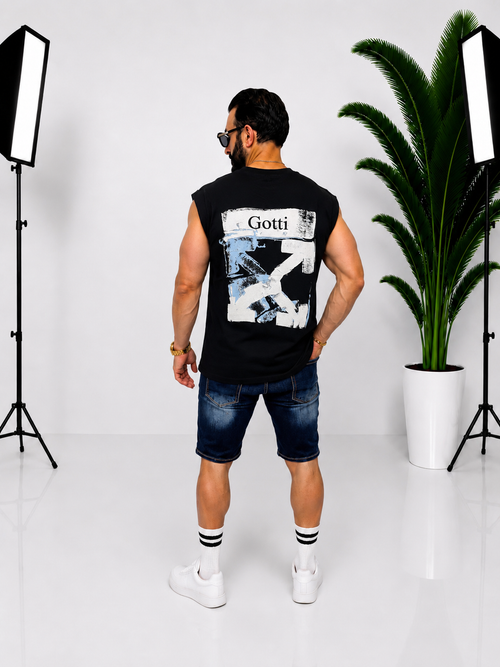 Maieu bărbătesc oversize GOTTI fără mâneci negru cu imprimeu grafic pe spate – Stil casual și streetwear