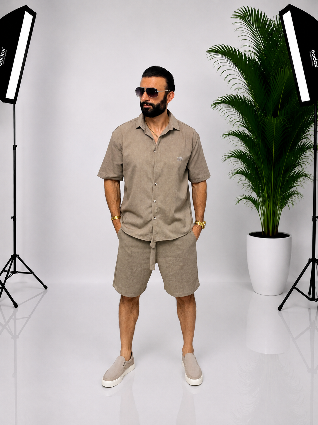 Set bărbătesc din bumbac – Cămașă cu mânecă scurtă & Pantaloni