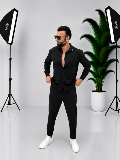 🖤 SET BĂRBĂTESC CU CĂMAȘĂ CU FERMOAR ȘI PANTALONI – SIMBOL „V” | STIL MODERN