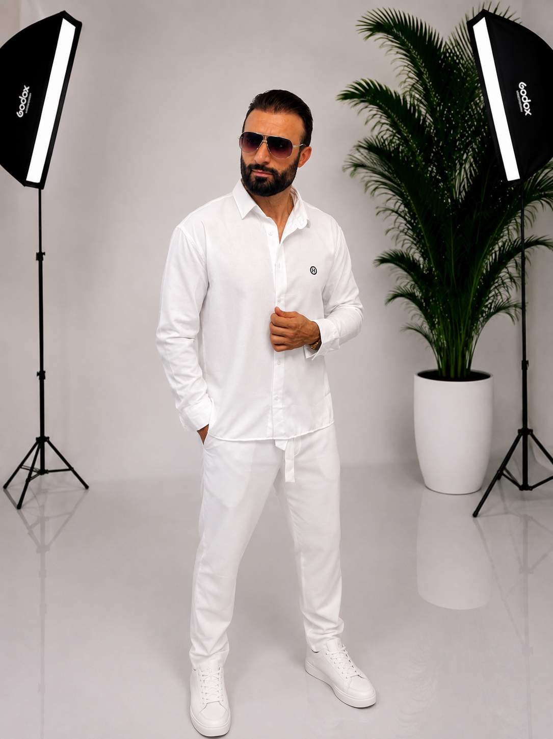 SET ALB "IN" ELEGANT PENTRU BĂRBAȚI SI PENTRU EVENIMENTE – 90% IN BUMBAC %10 ELESTAN