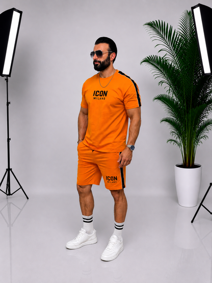 Set bărbătesc ICON Milano portocaliu – Tricou și pantaloni scurți cu design modern