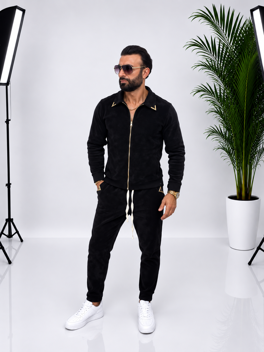 SET BĂRBĂTESC DIN CATIFEA NEAGRĂ – 95% BUMBAC, ELEGANȚĂ ȘI CONFORT