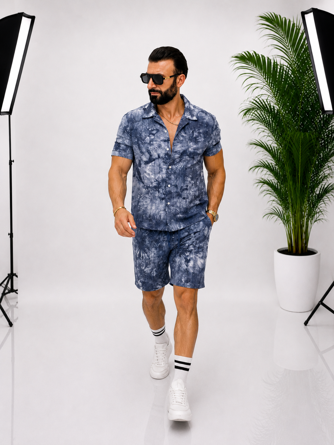 Set Premium din In pentru Bărbați – Eleganță Modernă în Nuanțe de Albastru
