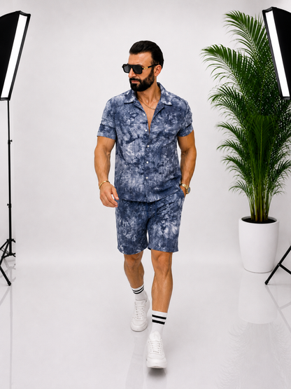 Set Premium din In pentru Bărbați – Eleganță Modernă în Nuanțe de Albastru