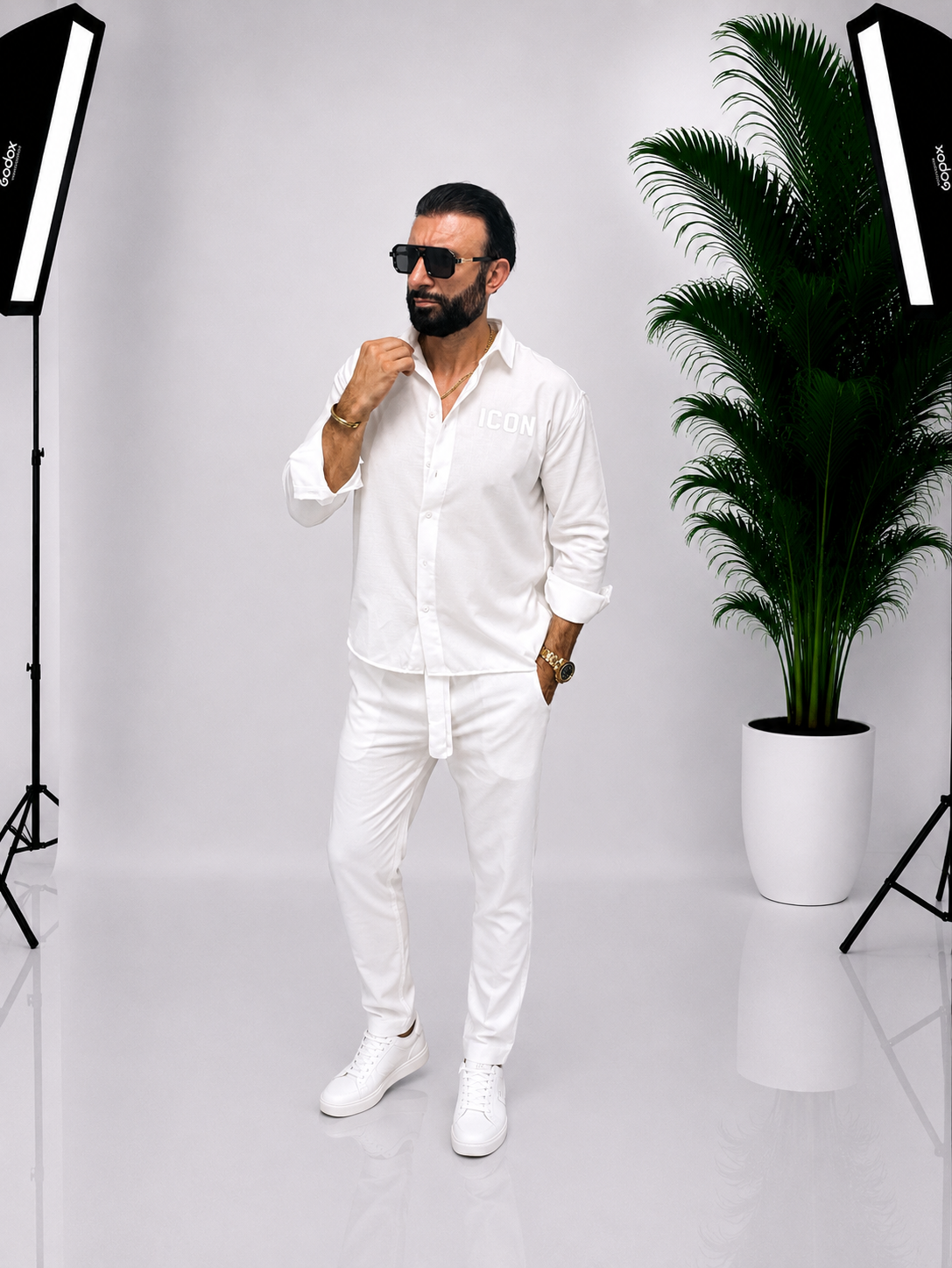 SET ALB ICON DIN IN ELEGANT PENTRU BĂRBAȚI – IDEAL PENTRU EVENIMENTE | 90% IN, 10% BUMBAC
