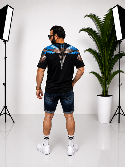 Tricou bărbătesc cu imprimeu grafic față-spate – Aripi de papagal tropical