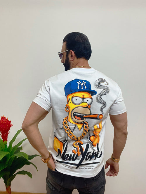 Tricou bărbătesc 95% bumbac, 5% elastan cu imprimeu grafic mare inspirat din animație – descriere detaliată