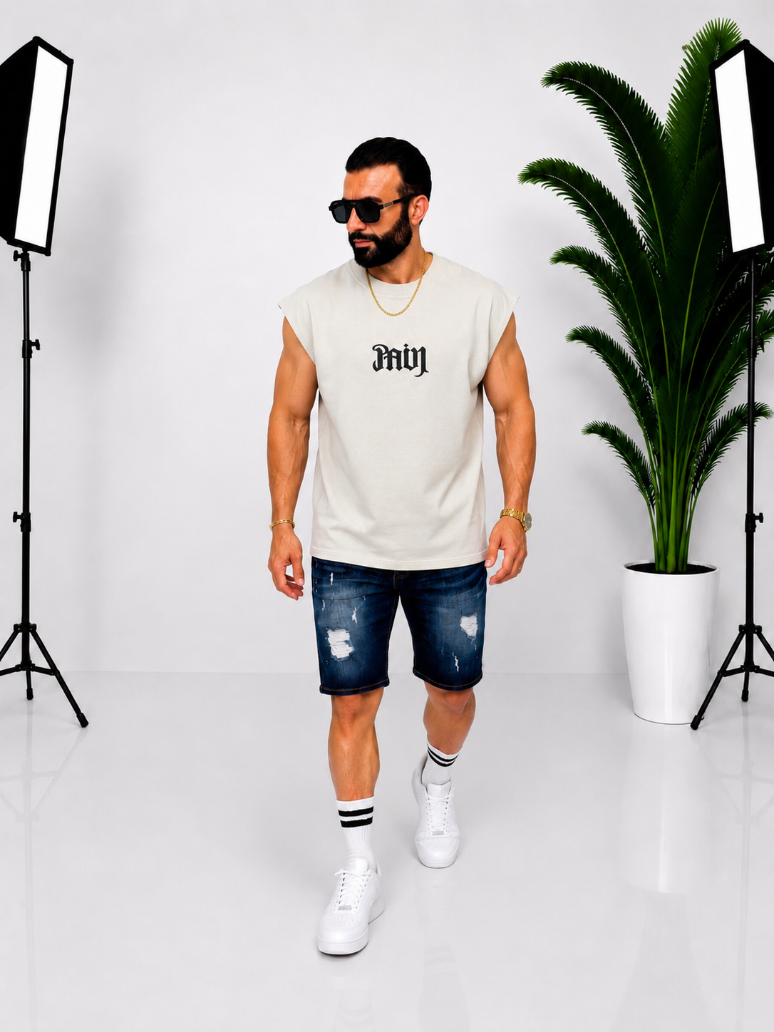 Maieu bărbătesc oversize fără mâneci cu imprimeu grafic pe spate – Stil casual și streetwear